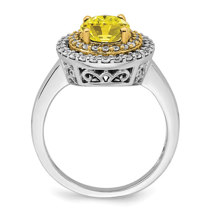 14K Bicolor Ring mit Labor-gezüchteten Diamanten VS/SI+ G+ und gezüchteten gelben Saphiren