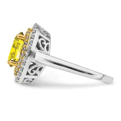 14K Bicolor Ring mit Labor-gezüchteten Diamanten VS/SI+ G+ und gezüchteten gelben Saphiren