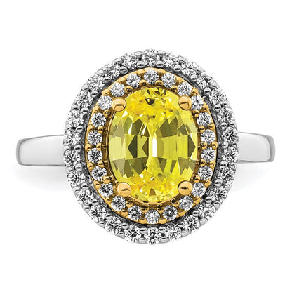 14K Bicolor Ring mit Labor-gezüchteten Diamanten VS/SI+ G+ und gezüchteten gelben Saphiren