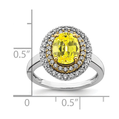 14K Bicolor Ring mit Labor-gezüchteten Diamanten VS/SI+ G+ und gezüchteten gelben Saphiren