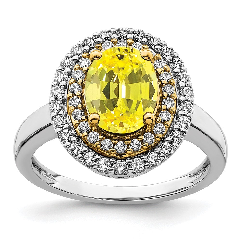 14K Bicolor Ring mit Labor-gezüchteten Diamanten VS/SI+ G+ und gezüchteten gelben Saphiren