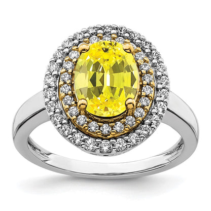 14K Bicolor Ring mit Labor-gezüchteten Diamanten VS/SI+ G+ und gezüchteten gelben Saphiren