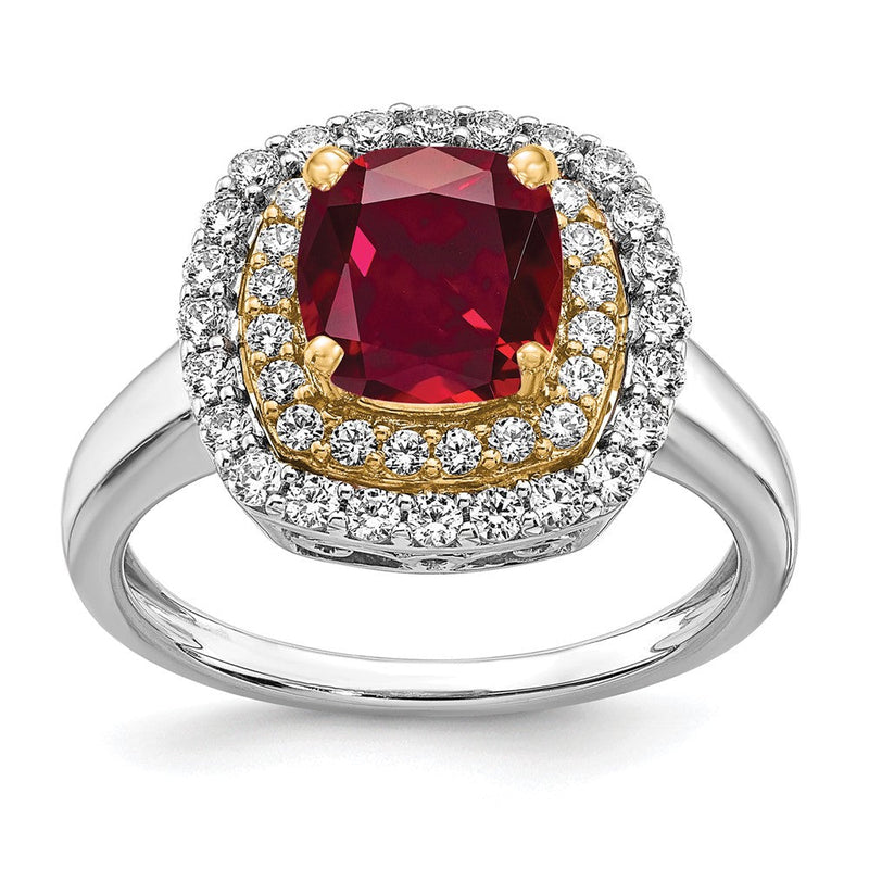 14K Bicolor Ring mit 0,5 ct. laborgezüchtetem Diamant VS/SI+ G+ und laborgezüchtetem Rubin