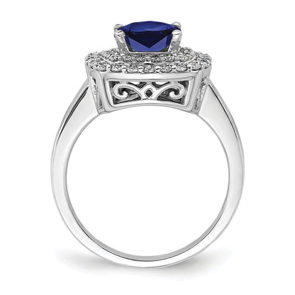 14K Weißgold Ring mit 0,5 ct. im Labor gezüchteten Diamanten VS/SI+ G+ und im Labor gezüchteten blauen Saphiren