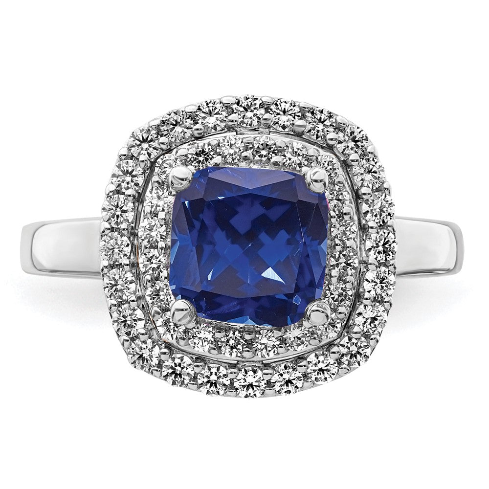 14K Weißgold Ring mit 0,5 ct. im Labor gezüchteten Diamanten VS/SI+ G+ und im Labor gezüchteten blauen Saphiren
