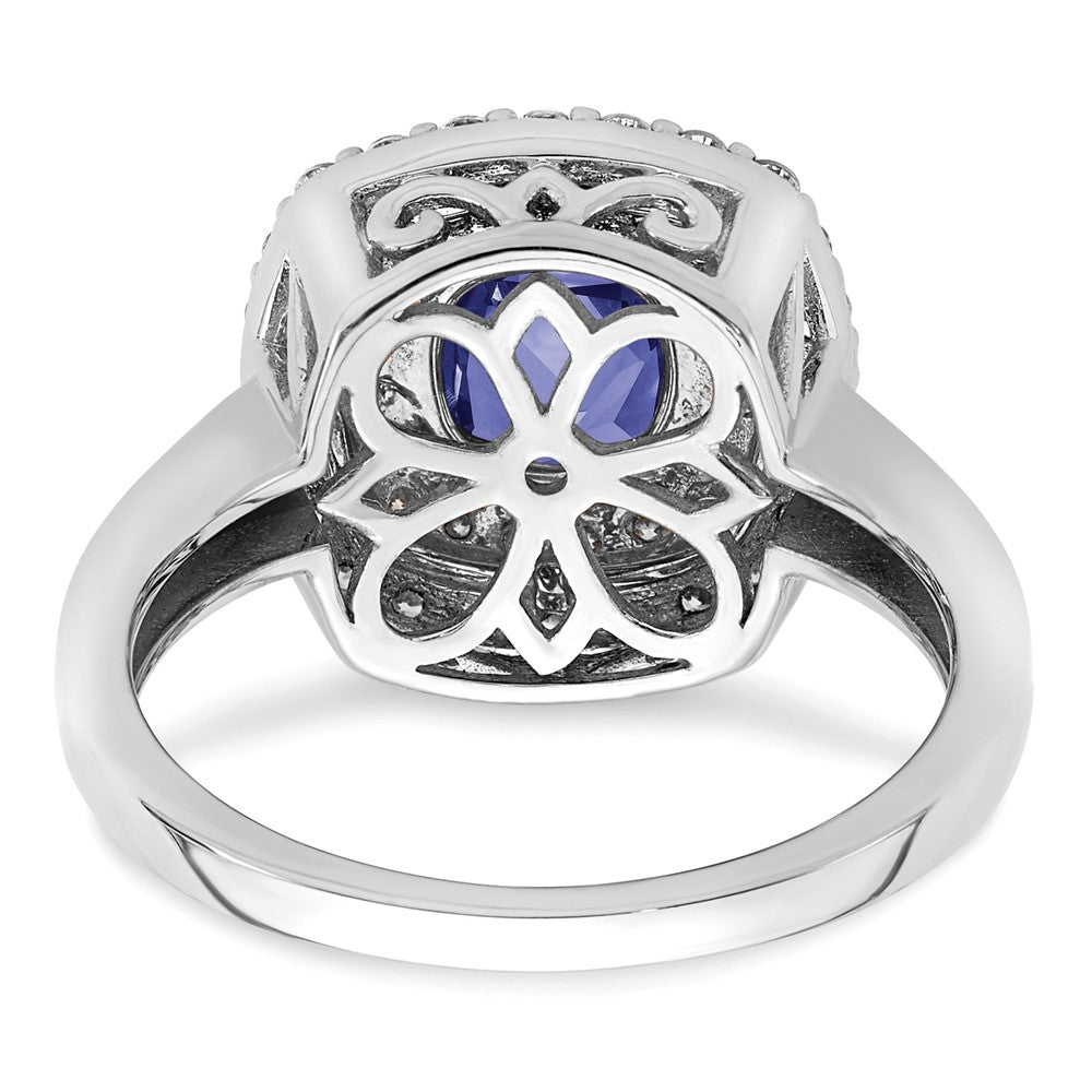 14K Weißgold Ring mit 0,5 ct. im Labor gezüchteten Diamanten VS/SI+ G+ und im Labor gezüchteten blauen Saphiren
