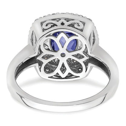 14K Weißgold Ring mit 0,5 ct. im Labor gezüchteten Diamanten VS/SI+ G+ und im Labor gezüchteten blauen Saphiren