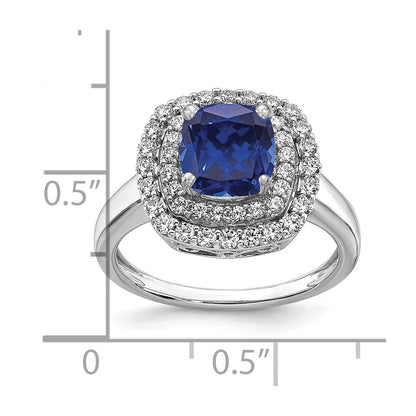 14K Weißgold Ring mit 0,5 ct. im Labor gezüchteten Diamanten VS/SI+ G+ und im Labor gezüchteten blauen Saphiren