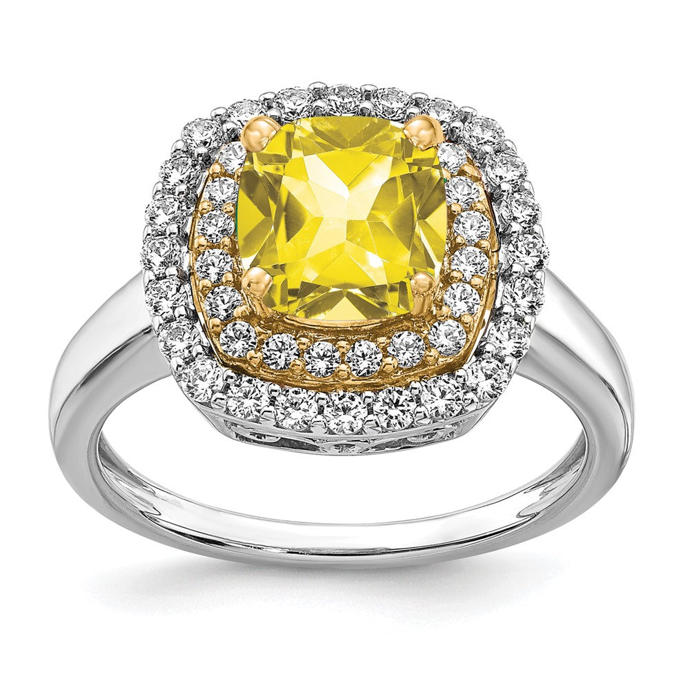 14K Bicolor Fashion-Ring mit 0,5 ct. im Labor gezüchtetem Diamant VS/SI+ G+ und im Labor gezüchtetem Gelbsaphir