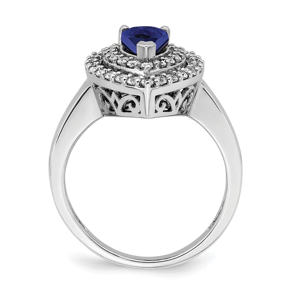 14K Weißgold Ring mit 0,5 ct. im Labor gezüchteten Diamanten VS/SI+ G+ und im Labor gezüchteten blauen Saphiren