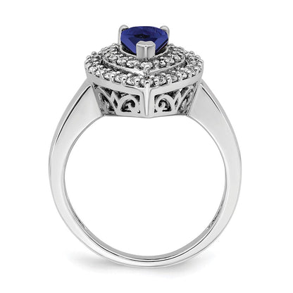 14K Weißgold Ring mit 0,5 ct. im Labor gezüchteten Diamanten VS/SI+ G+ und im Labor gezüchteten blauen Saphiren