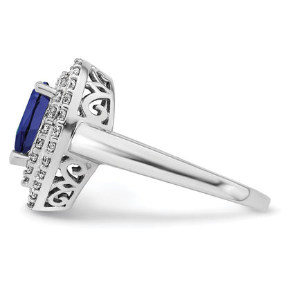 14K Weißgold Ring mit 0,5 ct. im Labor gezüchteten Diamanten VS/SI+ G+ und im Labor gezüchteten blauen Saphiren