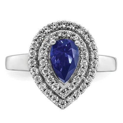 14K Weißgold Ring mit 0,5 ct. im Labor gezüchteten Diamanten VS/SI+ G+ und im Labor gezüchteten blauen Saphiren