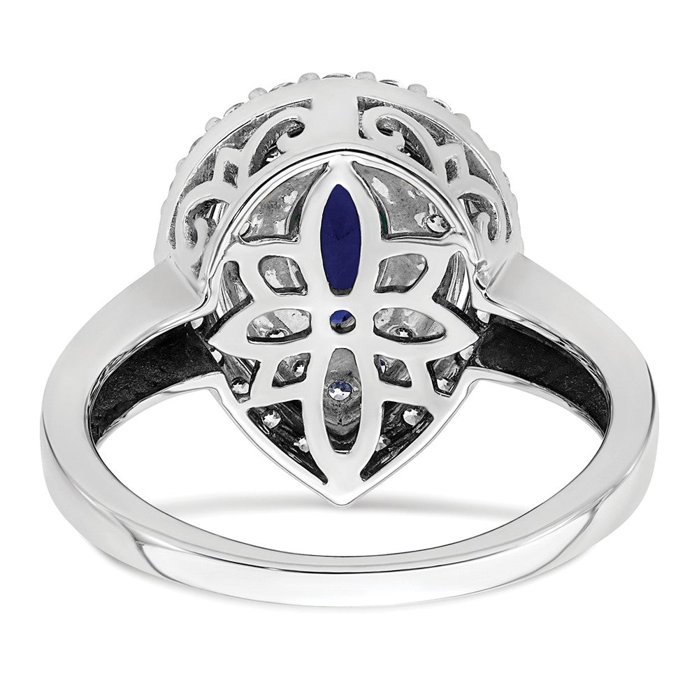 14K Weißgold Ring mit 0,5 ct. im Labor gezüchteten Diamanten VS/SI+ G+ und im Labor gezüchteten blauen Saphiren