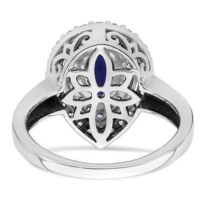 14K Weißgold Ring mit 0,5 ct. im Labor gezüchteten Diamanten VS/SI+ G+ und im Labor gezüchteten blauen Saphiren