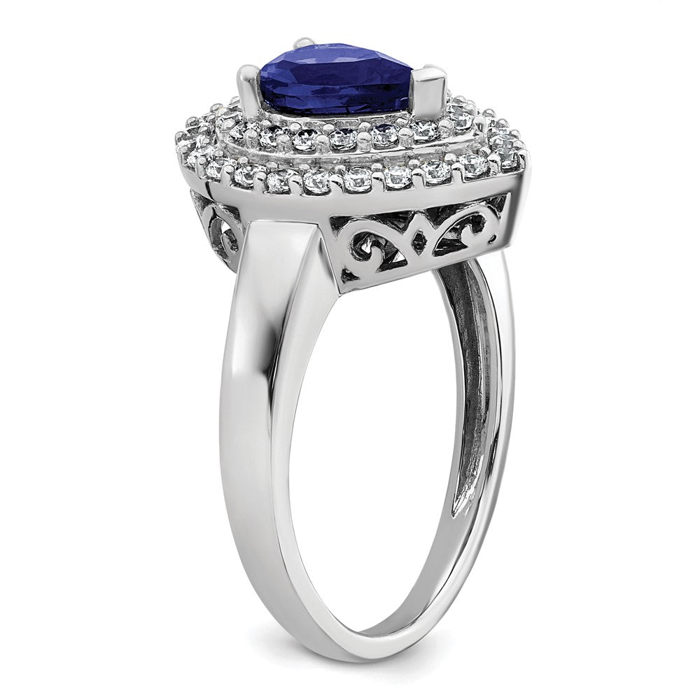 14K Weißgold Ring mit 0,5 ct. im Labor gezüchteten Diamanten VS/SI+ G+ und im Labor gezüchteten blauen Saphiren