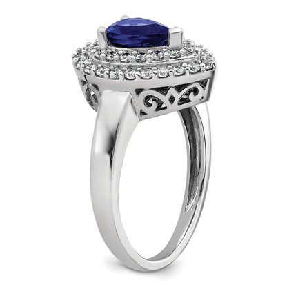 14K Weißgold Ring mit 0,5 ct. im Labor gezüchteten Diamanten VS/SI+ G+ und im Labor gezüchteten blauen Saphiren