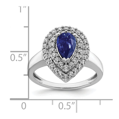 14K Weißgold Ring mit 0,5 ct. im Labor gezüchteten Diamanten VS/SI+ G+ und im Labor gezüchteten blauen Saphiren