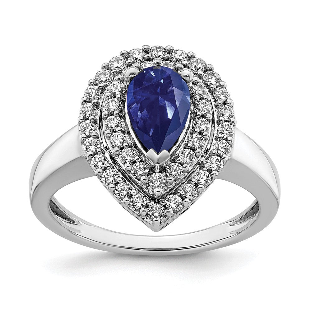 14K Weißgold Ring mit 0,5 ct. im Labor gezüchteten Diamanten VS/SI+ G+ und im Labor gezüchteten blauen Saphiren