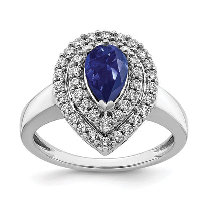 14K Weißgold Ring mit 0,5 ct. im Labor gezüchteten Diamanten VS/SI+ G+ und im Labor gezüchteten blauen Saphiren