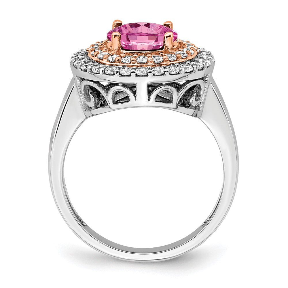 14K Weiß-/Roségold Zweifarbiger Modering "Rose und Weiß" mit 0,625 ct. Labor-gezüchteten Diamanten VS/SI+ G+ und laborgezüchteten pinken Saphiren