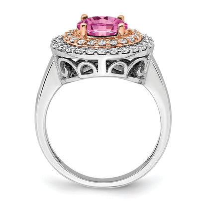 14K Weiß-/Roségold Zweifarbiger Modering "Rose und Weiß" mit 0,625 ct. Labor-gezüchteten Diamanten VS/SI+ G+ und laborgezüchteten pinken Saphiren