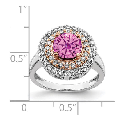 14K Weiß-/Roségold Zweifarbiger Modering "Rose und Weiß" mit 0,625 ct. Labor-gezüchteten Diamanten VS/SI+ G+ und laborgezüchteten pinken Saphiren