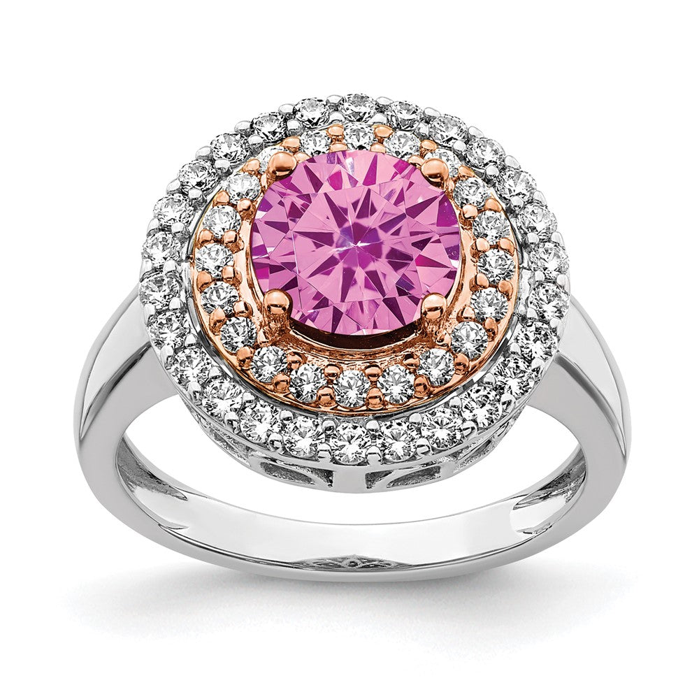 14K Weiß-/Roségold Zweifarbiger Modering "Rose und Weiß" mit 0,625 ct. Labor-gezüchteten Diamanten VS/SI+ G+ und laborgezüchteten pinken Saphiren