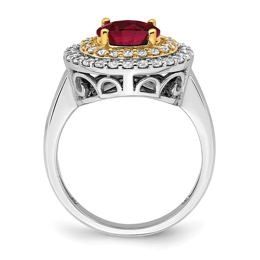 14K Bicolor Ring mit Labor-gezüchteten VS/SI FGH Diamanten & synthetischem Rubin