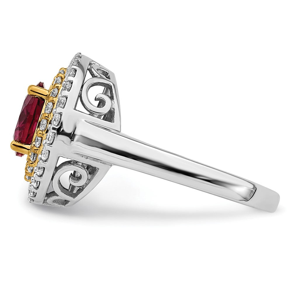 14K Bicolor Ring mit Labor-gezüchteten VS/SI FGH Diamanten & synthetischem Rubin