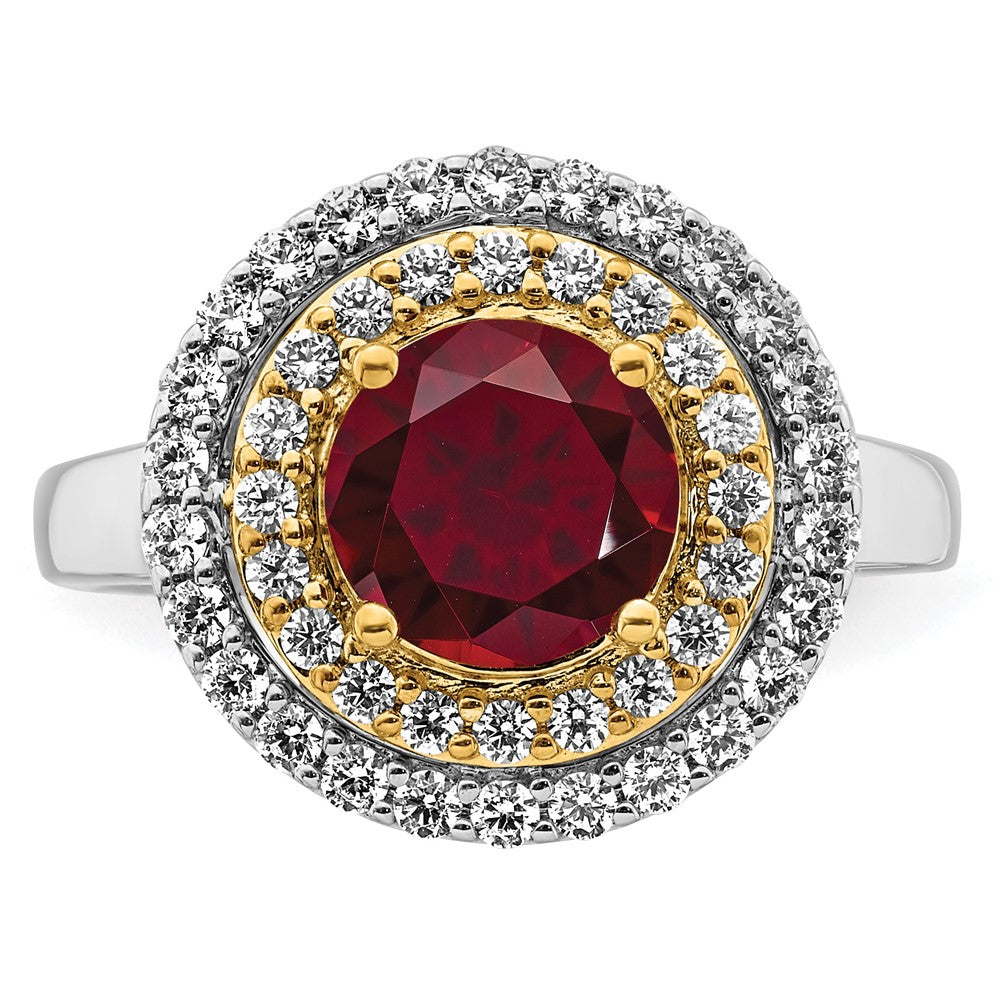14K Bicolor Ring mit Labor-gezüchteten VS/SI FGH Diamanten & synthetischem Rubin