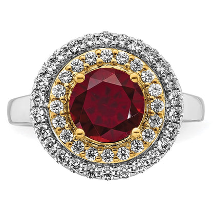 14K Bicolor Ring mit Labor-gezüchteten VS/SI FGH Diamanten & synthetischem Rubin