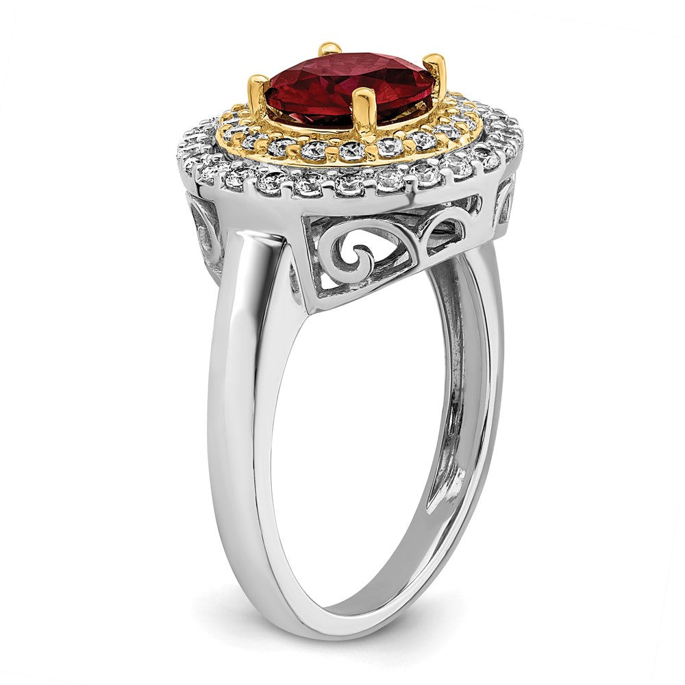 14K Bicolor Ring mit Labor-gezüchteten VS/SI FGH Diamanten & synthetischem Rubin