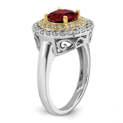 14K Bicolor Ring mit Labor-gezüchteten VS/SI FGH Diamanten & synthetischem Rubin