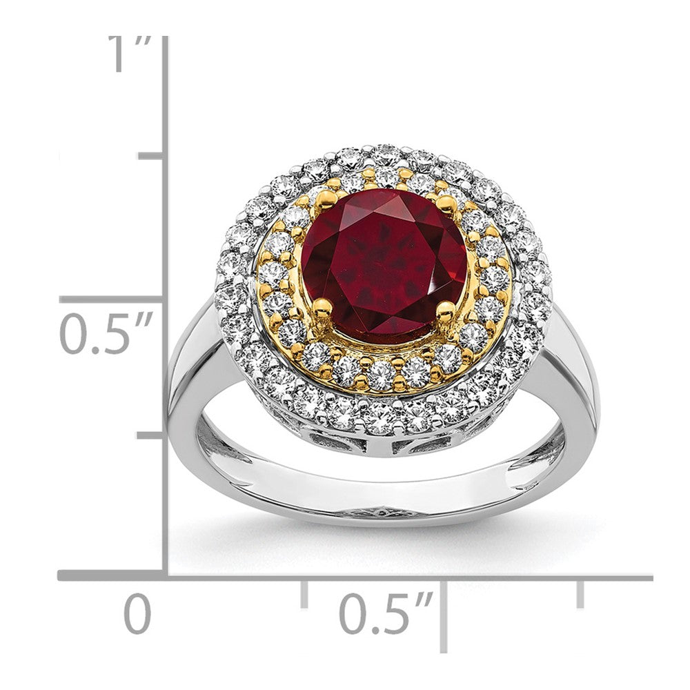 14K Bicolor Ring mit Labor-gezüchteten VS/SI FGH Diamanten & synthetischem Rubin