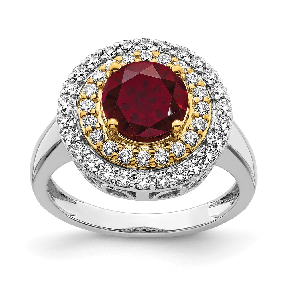 14K Bicolor Ring mit Labor-gezüchteten VS/SI FGH Diamanten & synthetischem Rubin