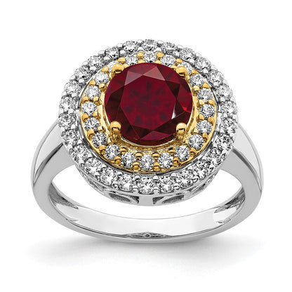 14K Bicolor Ring mit Labor-gezüchteten VS/SI FGH Diamanten & synthetischem Rubin