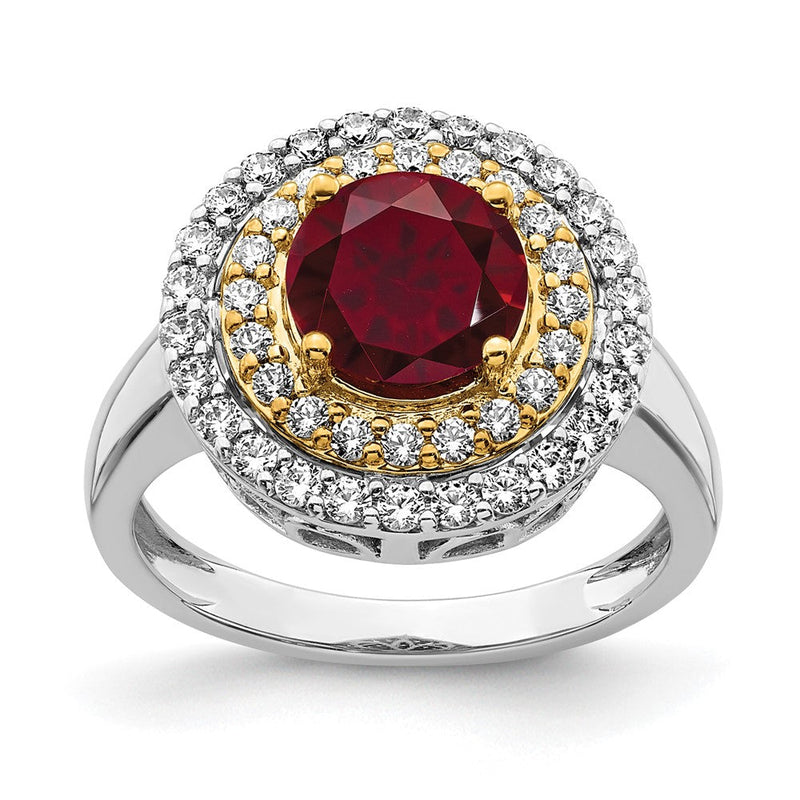 14K Bicolor Ring mit Labor-gezüchteten VS/SI FGH Diamanten & synthetischem Rubin