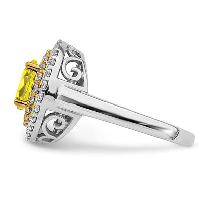 14K Bicolor Ring mit VS/SI+ G+ Laborgezüchtetem Diamant und Gezüchtetem Gelbem Saphir