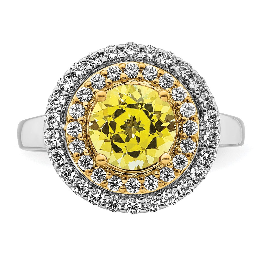 14K Bicolor Ring mit VS/SI+ G+ Laborgezüchtetem Diamant und Gezüchtetem Gelbem Saphir