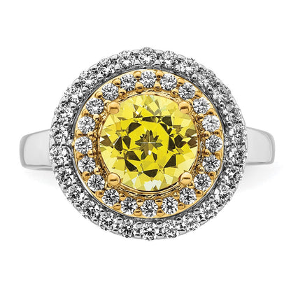 14K Bicolor Ring mit VS/SI+ G+ Laborgezüchtetem Diamant und Gezüchtetem Gelbem Saphir