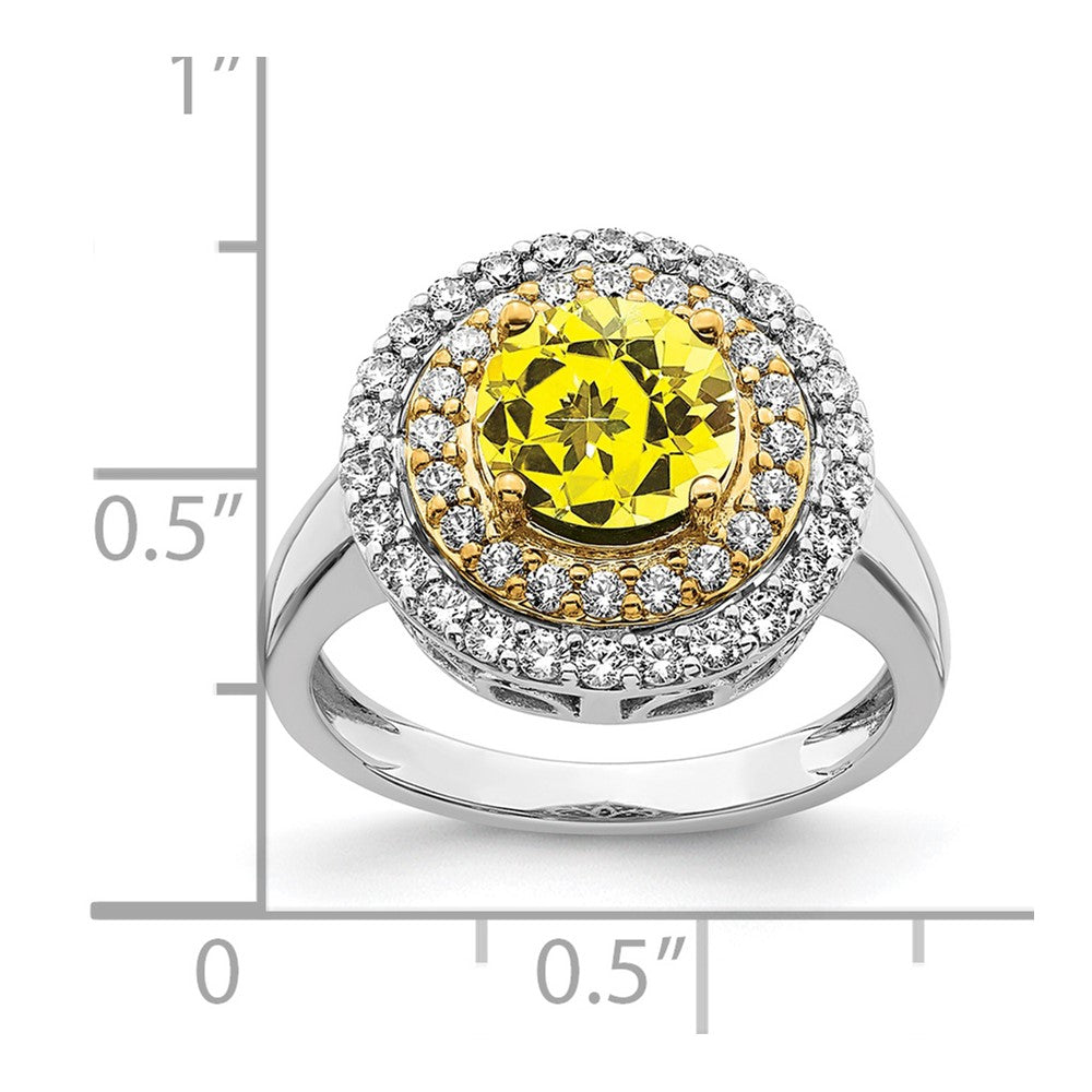 14K Bicolor Ring mit VS/SI+ G+ Laborgezüchtetem Diamant und Gezüchtetem Gelbem Saphir