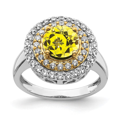 14K Bicolor Ring mit VS/SI+ G+ Laborgezüchtetem Diamant und Gezüchtetem Gelbem Saphir