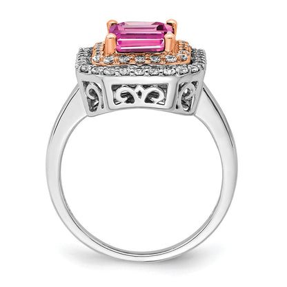 14K Weiß-/Roségold Bicolor Rose und Weiß Fashion-Ring mit 0,625 ct. im Labor gezüchteten Diamanten VS/SI+ G+ und im Labor gezüchteten Pink-Saphiren