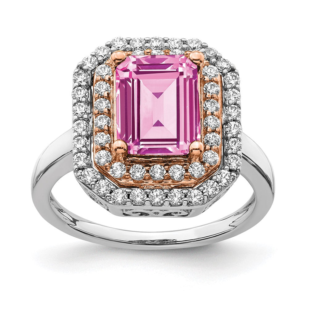 14K Weiß-/Roségold Bicolor Rose und Weiß Fashion-Ring mit 0,625 ct. im Labor gezüchteten Diamanten VS/SI+ G+ und im Labor gezüchteten Pink-Saphiren