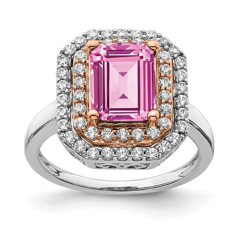 14K Weiß-/Roségold Bicolor Rose und Weiß Fashion-Ring mit 0,625 ct. im Labor gezüchteten Diamanten VS/SI+ G+ und im Labor gezüchteten Pink-Saphiren