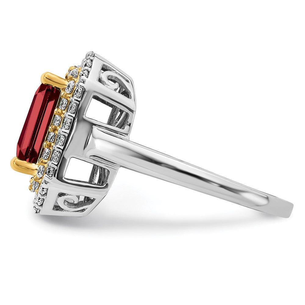 14K Bicolor Ring mit 0,625 ct. Labor gezüchteten Diamanten VS/SI+ G+ und Labor gezüchteten Rubinen