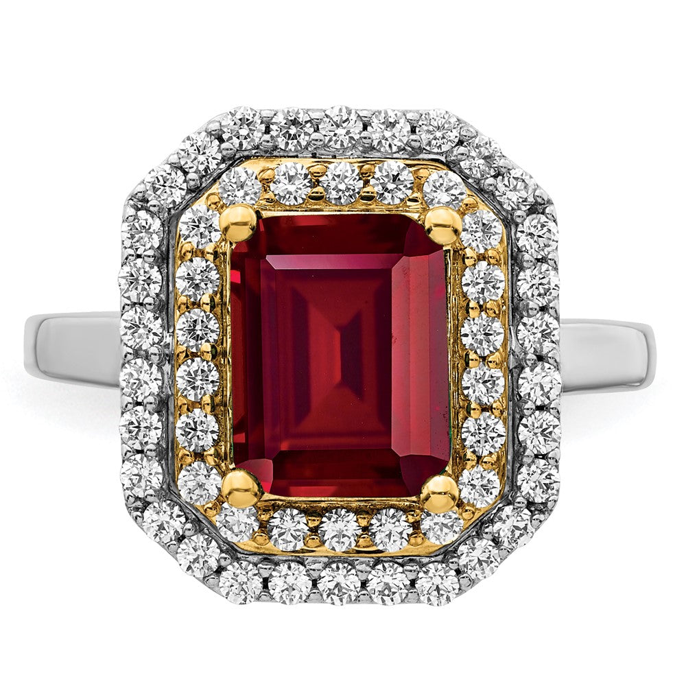 14K Bicolor Ring mit 0,625 ct. Labor gezüchteten Diamanten VS/SI+ G+ und Labor gezüchteten Rubinen