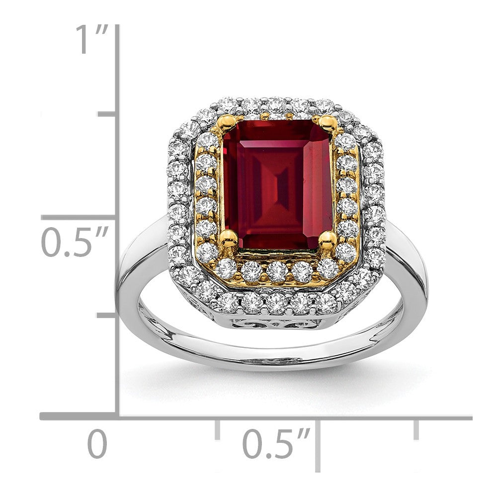 14K Bicolor Ring mit 0,625 ct. Labor gezüchteten Diamanten VS/SI+ G+ und Labor gezüchteten Rubinen