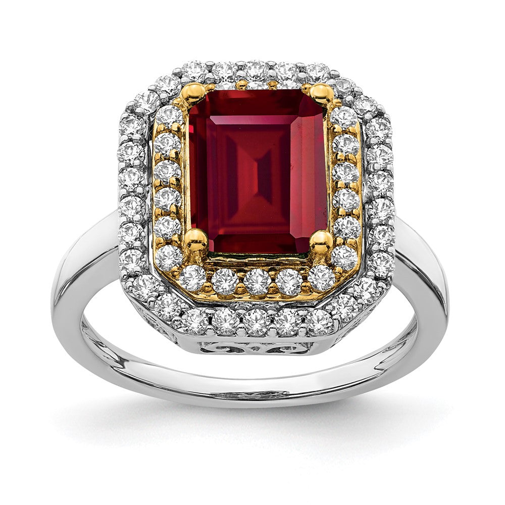 14K Bicolor Ring mit 0,625 ct. Labor gezüchteten Diamanten VS/SI+ G+ und Labor gezüchteten Rubinen